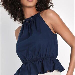 Lulu’s Blue Open Back Peplum Tank Top